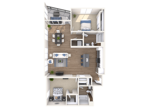Floor plan for 2 beds, 2 baths, 1393 sqft